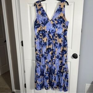 Tommy Hilfiger Women's Sleeveless Tiered Midi Dress in seashell/blue, sz 14